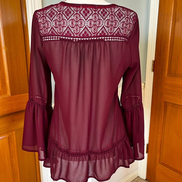 Taylor & Sage Burgundy Boho Flowey Blouse - Picture 7 of 8